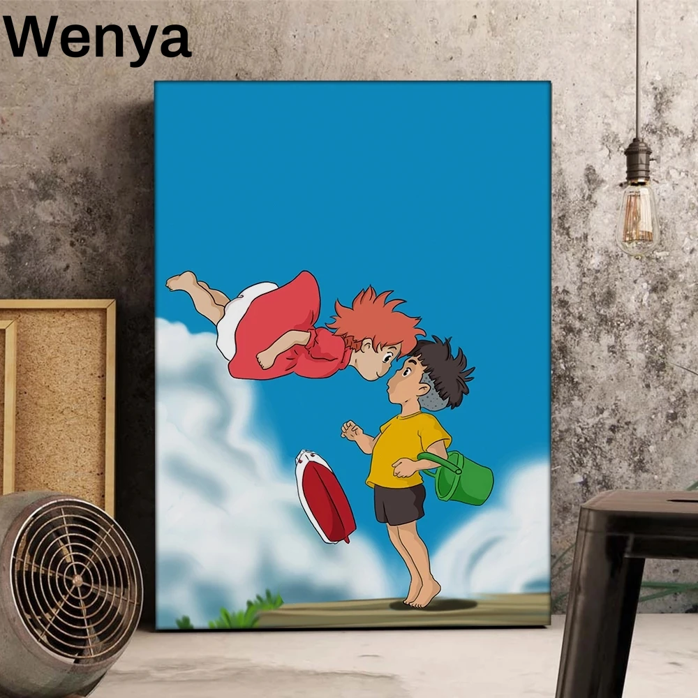 Anime Classic Cartoon Movie Ponyo on The Cliff Poster Retro Movie child  teens Home Decorative Painting canvas Wall Sticker