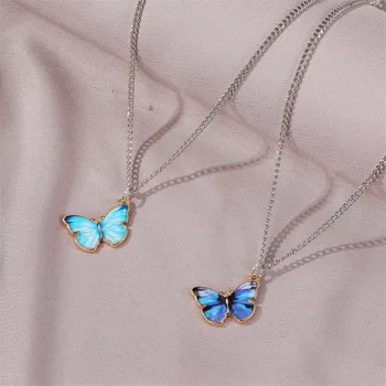 

Korean Blue Gradient Butterfly Necklace Women Girls Fashion Jewelry Rainbow Butterflies Pendant Choker Necklaces Jewelry Gift