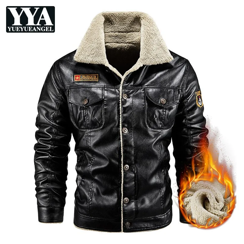 

Multi-Pockets Biker PU Leather Jackets Men Autumn Winter Casual Cotton Coat Zipper Turn-Down Collar Cargo Outerwear Male M-4XL