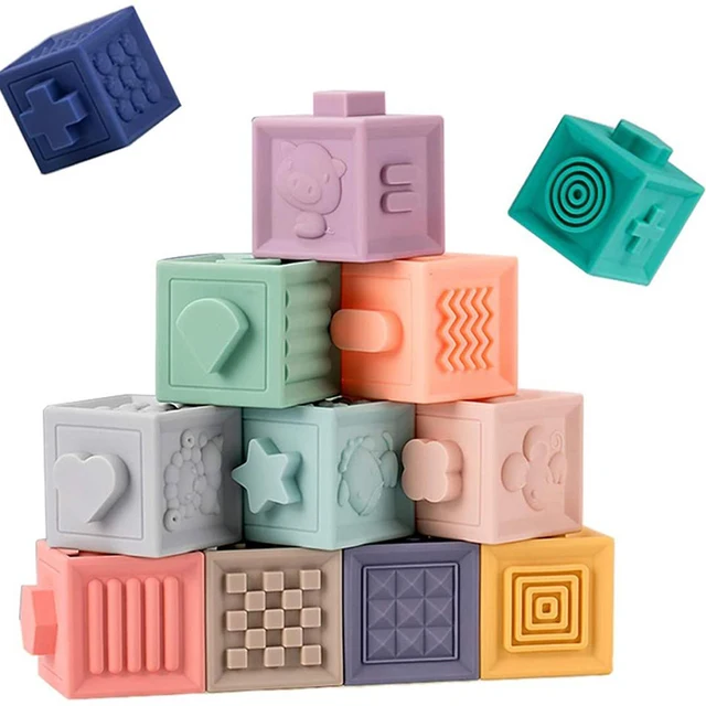 Silicone Build Block Baby Teether Toys For Babies From 0 12 Months Kids Stacking Toy Soft Building Block Cube For Boy 1 Year Old 2
