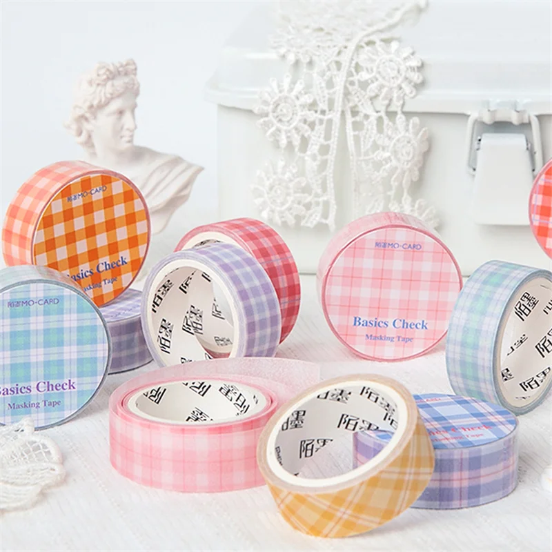 

Check Pattern Color Washi Tape 15mm Sulfate Adhesive Masking Tape Orange Red Blue Purple Sticker Decoration Household DIY A6302