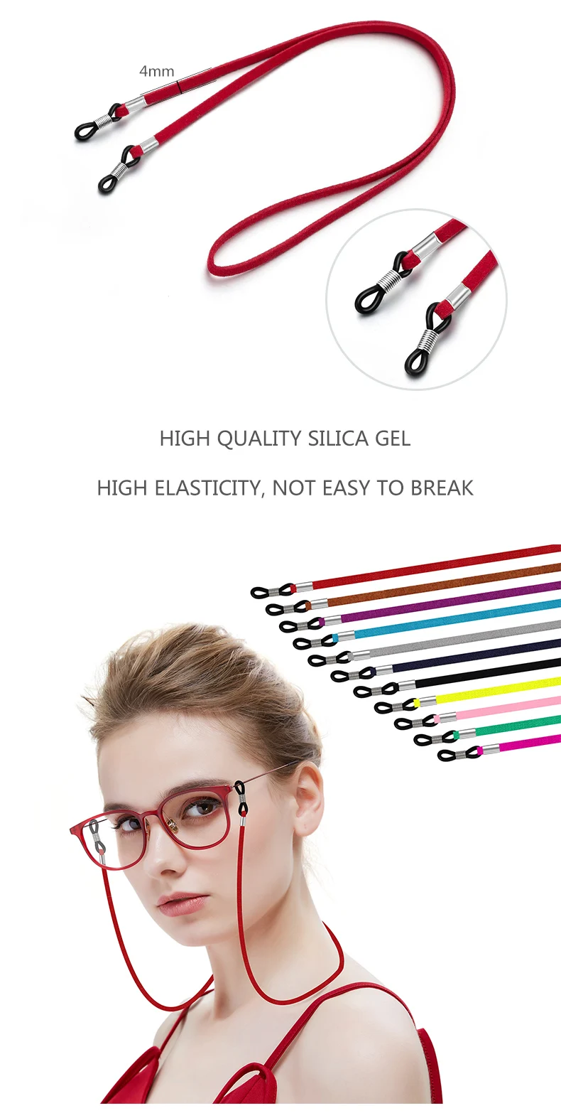 Brillen Premium einfarbig Leder Brillen String Halter Seil, lange Träger am Hals, rutsch feste Brille Cord Lanyard – Detail 4