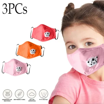 

3PC Kids Boys Girl Face Cover Cotton Washable Facemask Adjustable Cartoon Filter Earloop Breather Valve Reusable Topmask Filters