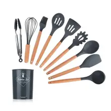 9 шт./компл. модные силиконовые Пособия по кулинарии набор посуды с ящик для хранения с антипригарным покрытием шпатель лопата с деревянной ручкой Кухня Пособия по кулинарии инструменты