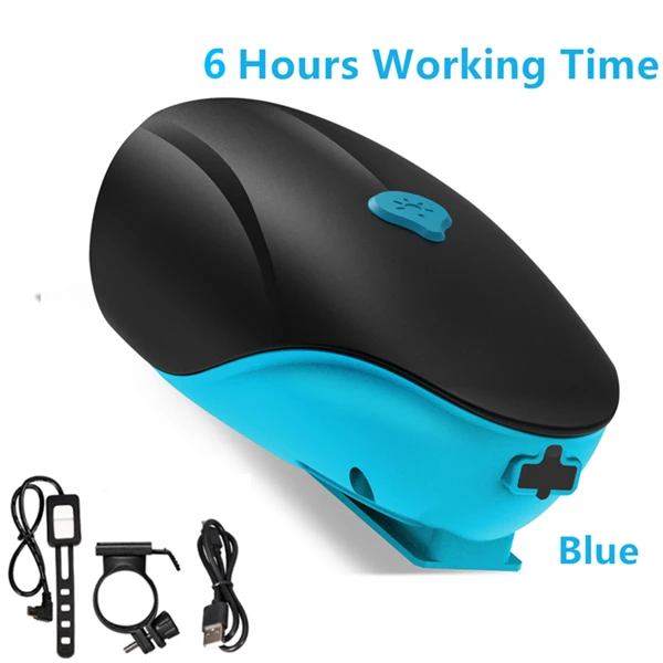 Blue 6 Hours Велосипедный звонок, динамик USB Перезаряжаемый велосипедный Рог Свет 3 режима многофункциональный ультра яркий Электрический 5 звуков 140db рог колокол - Испускаемый цвет: Blue 6 Hours