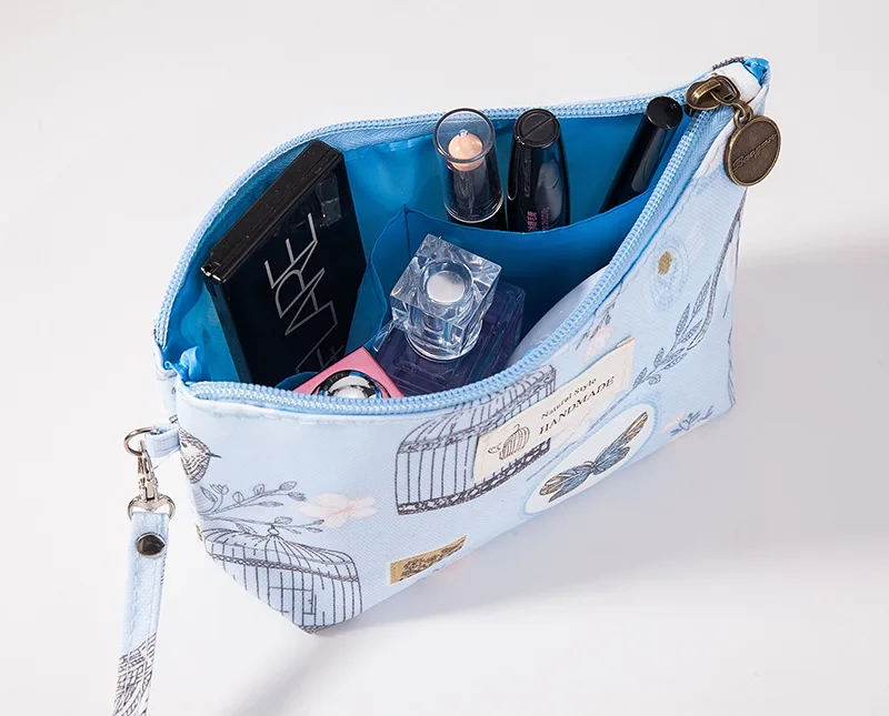 FUDEAM Polyester Rose Flower Bird Pattern Women Cosmetic Bag Toiletries Storage Organize Waterproof MakeUp Bag Portable Wash Bag