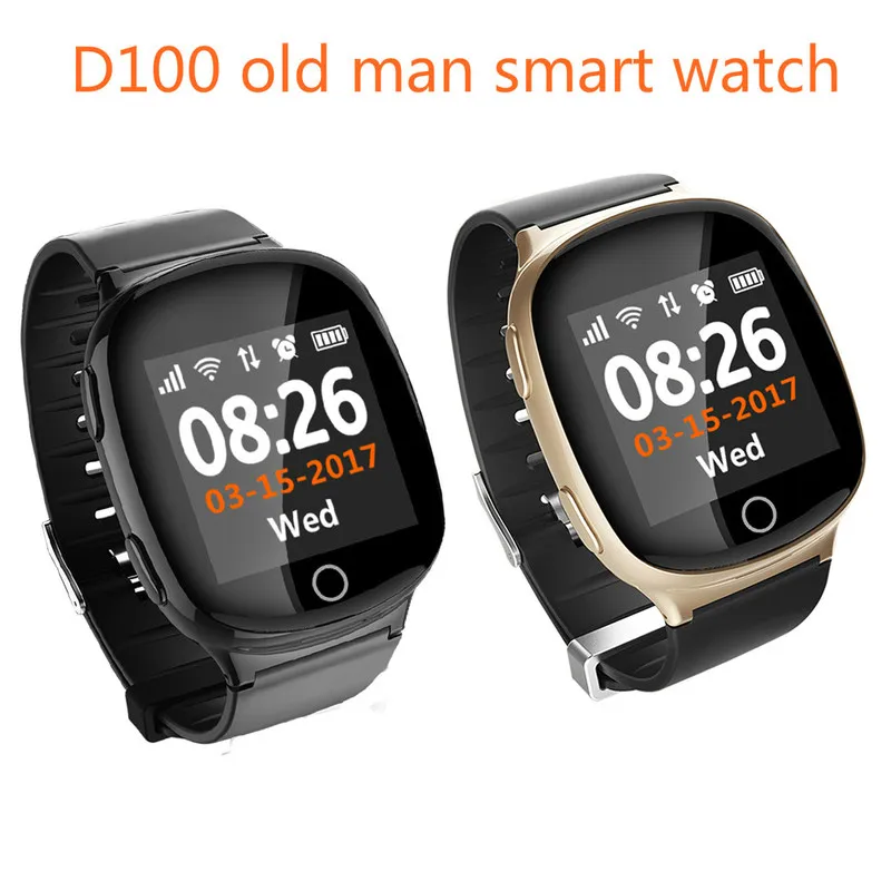 

D100 Elderly Smart Watch Heart Monitor Fall Alarm Function Anti-lost GPS+LBS+WiFi Tracking SOS Watches for IOS Android Watches