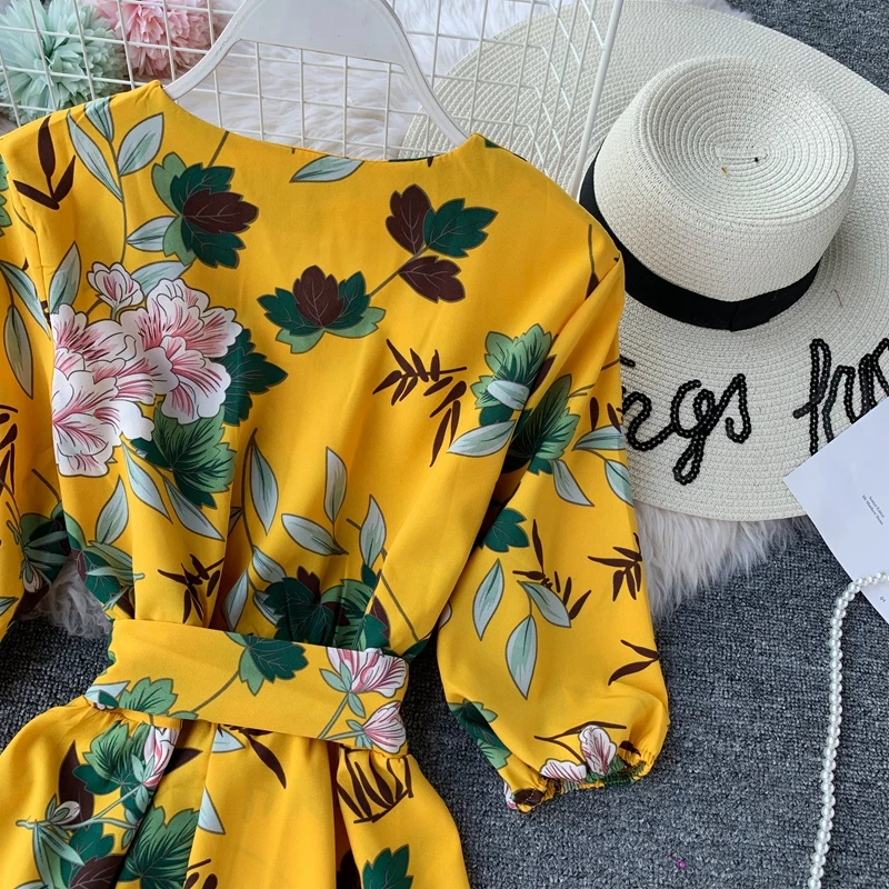 Boho V образным вырезом Летнее цветочное платье миди длинное шифоновое платье Вечерние Бандажное женское повседневное вечернее элегантное пляжное праздничное ТРАПЕЦИЕВИДНОЕ ПЛАТЬЕ