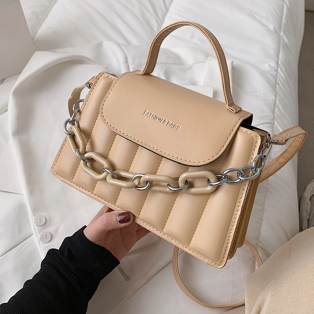 Bolso informal de piel sintética con cadena para mujer, bandolera de hombro, a la moda, con asa superior