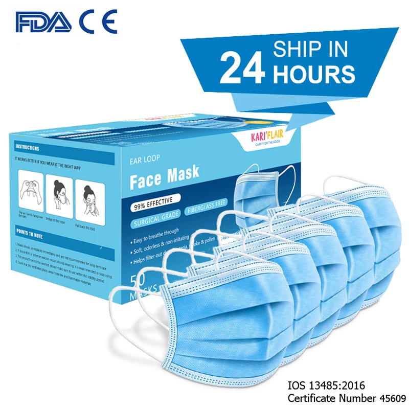 

Face Masks 100pcs Anti-virus Respirator ffp2 Disposable Mouth Masks 3 Layer Elastic 50pcs/lot 24-hours DHL Shipping