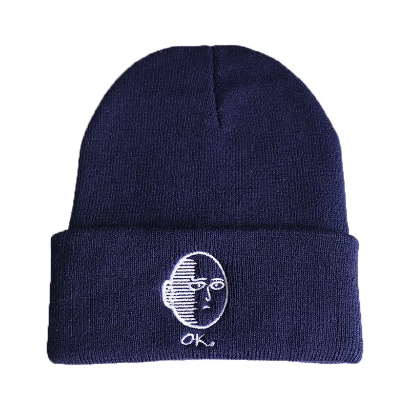 skully with brim One Punch-man Anime Cotton Casual Beanies For Men Women Knitted Winter Hat Solid Color Hip-hop Skullies Hat Unisex Cap white skully hat Skullies & Beanies