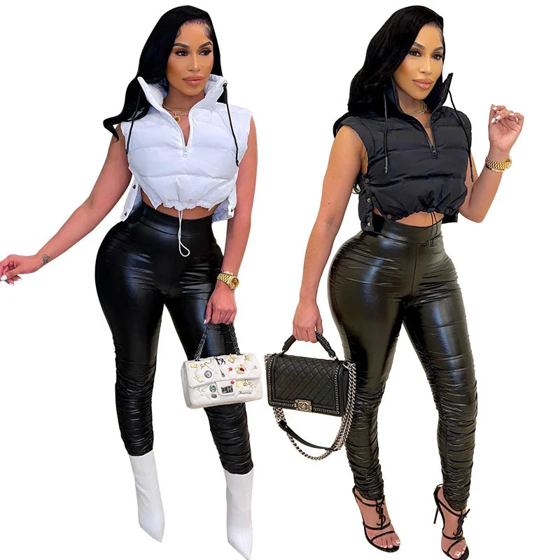 Solid Women Cropped Vest Parkas Spring Winter Fashion Sleeveless High Collar Short Waistcoat Chic Zipper Casual Coats Outerwears