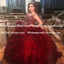 Бургундия органза платья для выпускного с хрустальными бусинами каскадные оборки бальное платье сладкий 16 платье выпускного вечера Vestido 15 Anos