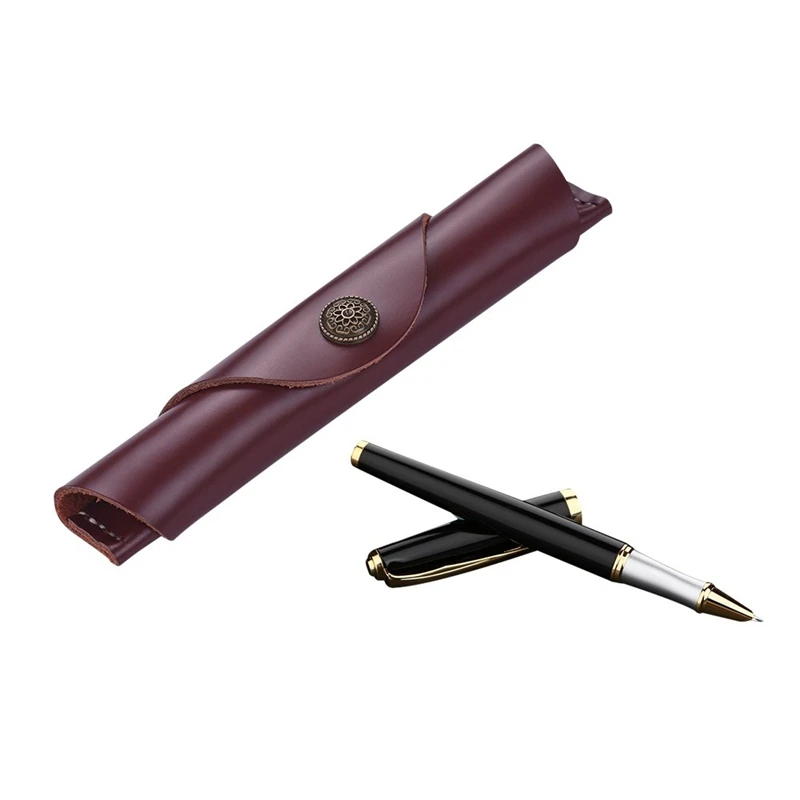 Handmade Leather Fountain Pen Sleeve Roll Wrap Pen Pouch for Students and Artists