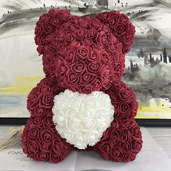 

40cm Red Teddy Bear of Rose Flower Artificial Christmas Gift Box for Women Valentine's Day Gift Plush Bear