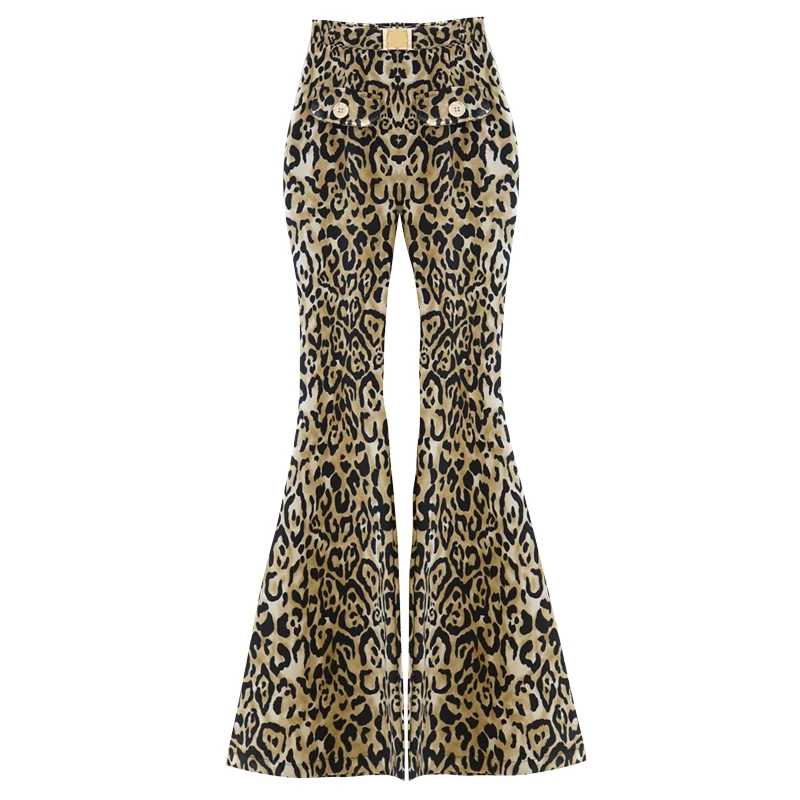 leopard Весенне-осенние леопардовые широкие повседневные обтягивающие эластичные длинные клеши с высокой талией, большие размеры - Цвет: leopard
