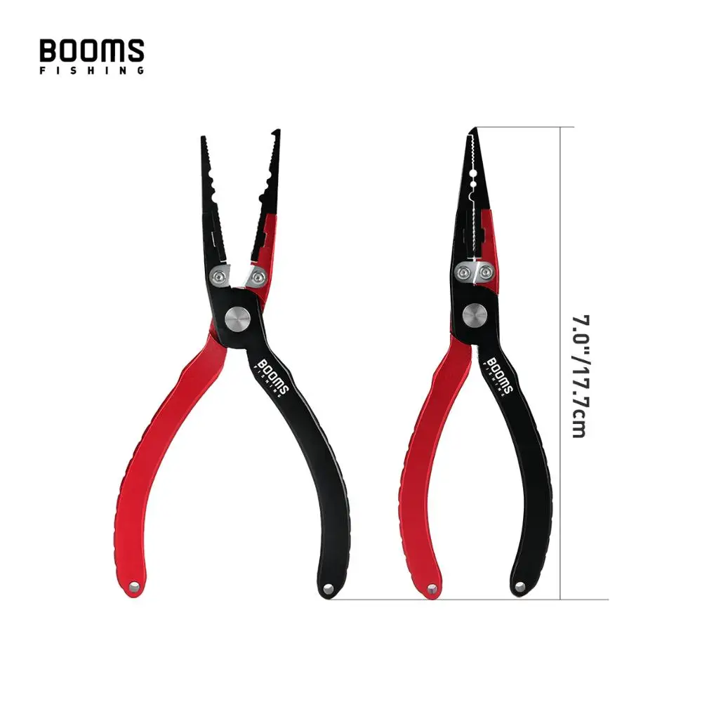 Booms Fishing X03 Fishing Pliers Aluminum Fish Hook Remover Braid Line Cutter Cutting Split Ring Tackle Tool with Lanyard Sheath