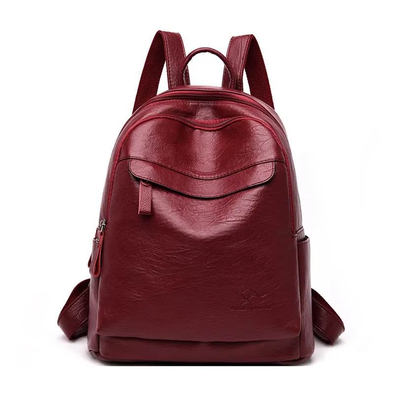 Wine red Lunxury винтажный Женский мягкий кожаный рюкзак Sac Dos элегантный школьный рюкзак для девочек большой емкости женский дорожный рюкзак - Цвет: Wine red