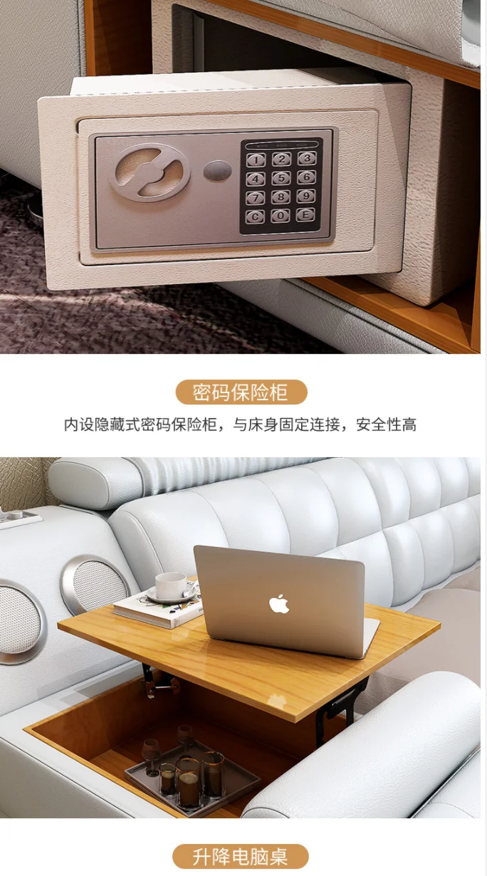 Современная кожаная ткань кровать с ящиком для хранения функция мебель для спальни набор Chestrfield стиль мультимедиа динамик USB зарядное устройство
