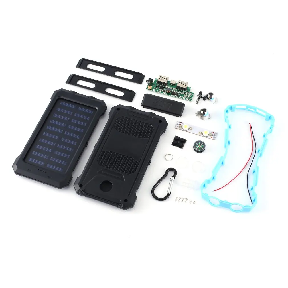 

DIY Solar Power Bank Case 2 USB Ports External Charger Powerbank Case for Emergency Outdoor Camping Travel with Compass
