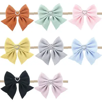 

4.2" Girls Handmade Hair Bow Nylon Headbands Kids Hair Bow Headband With Heart for Girls Valentine's Day Hair Accessories 36pcs
