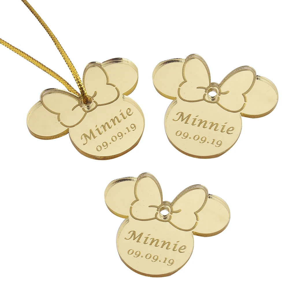 font 5 Gold 20 шт. персонализированное гравированное зеркало Минни Маус надписи имя карты метки ребенок душ украшения для вечеринки, дня рождения 4 см - Цвет: font 5 Gold
