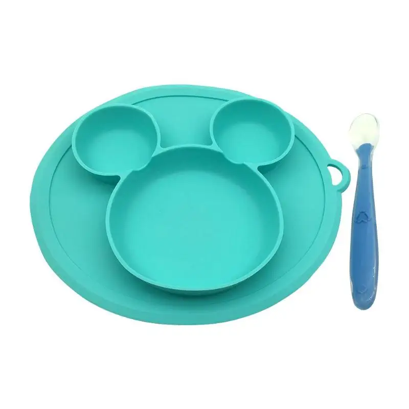 Bowl and Spoon Blue Силиконовая детская тарелка с ложкой, подушка для детей, для кормления, фруктовая миска для закусок - Цвет: Bowl and Spoon Blue