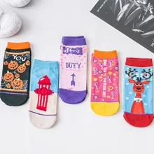 Зимние Модные женские забавные Носки с рисунком тыквы, стрелы, оленя, европейский и американский тренд, пара счастливых Хлопковых Носков AB, 1 пара