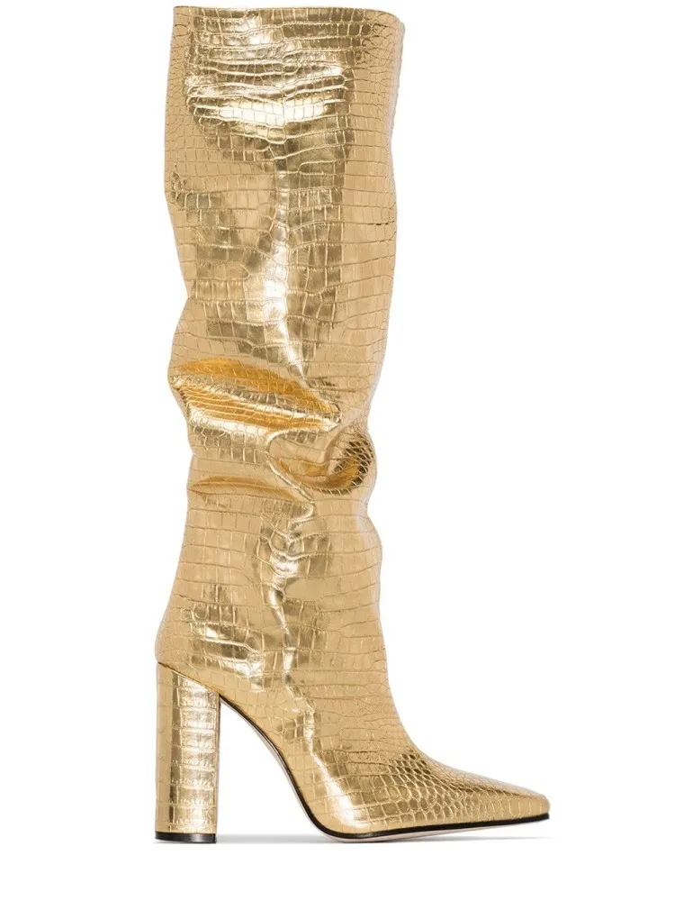 Vienantin/Женская обувь для вечеринок; сапоги до колена на квадратном каблуке с острым носком; женская модная обувь с узором «крокодиловая кожа»; Новинка года; Bota размера плюс