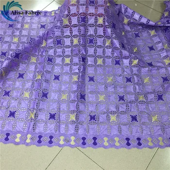 

Alisa african bazin riche fabric 2020 high quality lilac colour embroidered lace with stones hollow design french cotton fabrics
