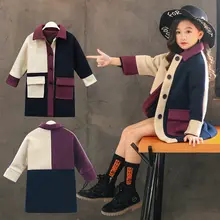 Шерстяное пальто для девочек; коллекция года; в английском стиле для детей; Осенняя парка принцессы в стиле пэчворк; пальто; ветровка; Длинная ветрозащитная верхняя одежда