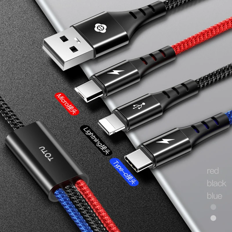 TOTU быстрое зарядное устройство 3 в 1 USB кабель для iPhone samsung Xiaomi мульти Micro 2