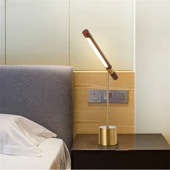 

Nordic Minimalist Wood Pattern Copper LED Desk Lights Italian Designer Bedroom Bedside Table Lamp Gold Luxury Home Decor Lamp AC