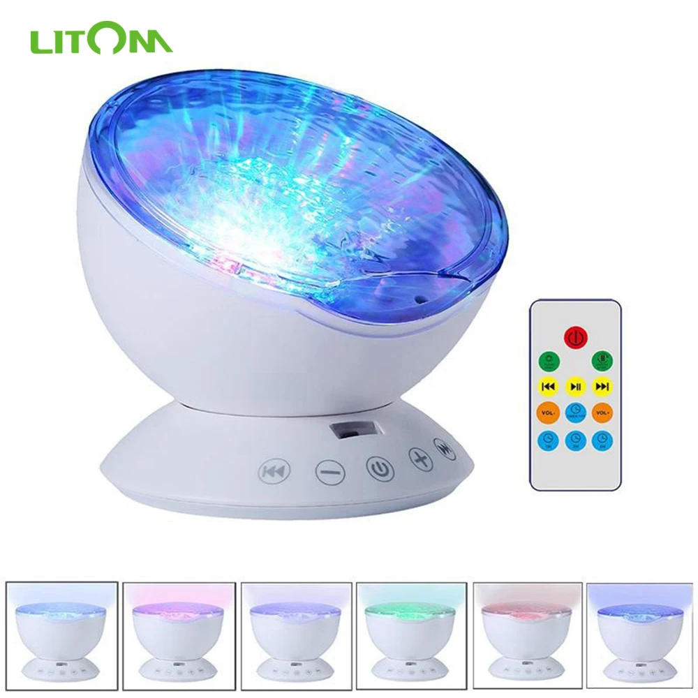 

LITOM Ocean Wave Projector LED Night Light Remote Control 12 LEDs Bead 7 Colorful Light Modes for Kids Baby Bedroom Living Room
