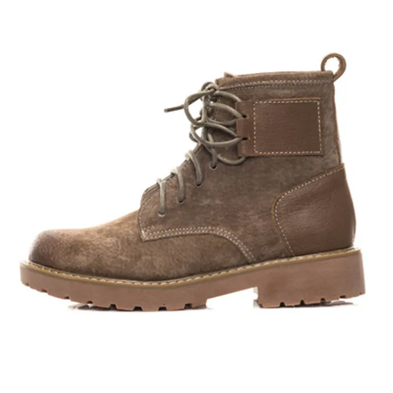 winter new round head leather lace ankle boots women's boots handsome fashion casual Martin boots women