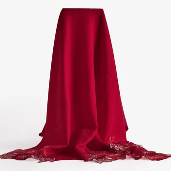 

Embroidery 100% Wool Shawls Wraps For Women Luxury Winter Scarf For Ladies Bride Solid Warm Fashion Scarves Pashmina Stoles