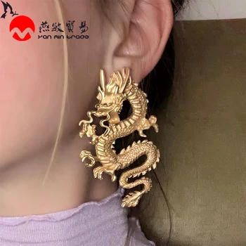 

New Arrival Punk Gold Firery Dragon Stud Earrings For Women 2020 Unique Alloy Animal Totem Statement Earrings Jewelry Gift