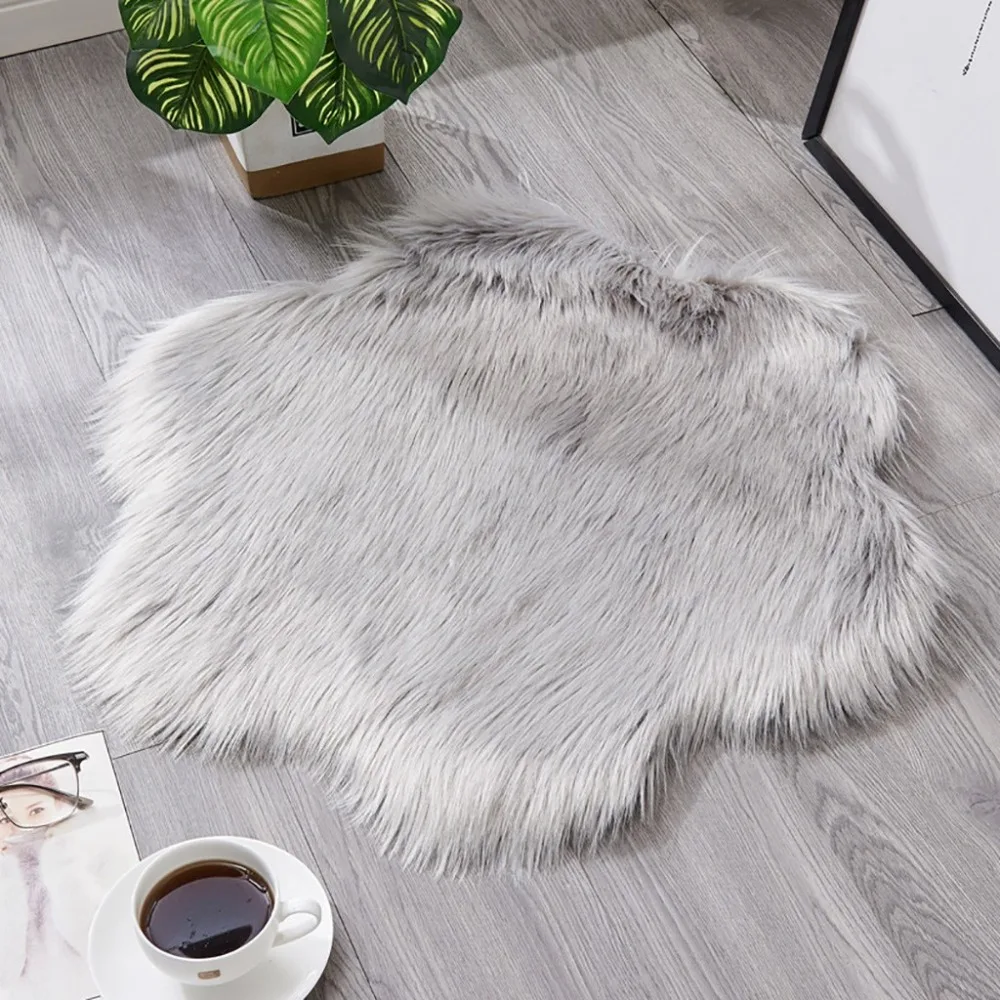 Tapetes Wool Imitation Sheepskin Rugs Faux Fur Non Slip Bedroom Shaggy Carpet Mats#2O21