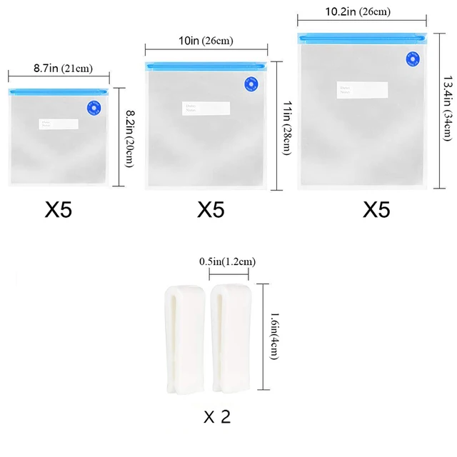 Vacuum Sealer Zip Lock Embossed 15pcs Food Saver Bags Sous Vide Storage Baggies And 2PCS Seal Clips With BPA Free Blue