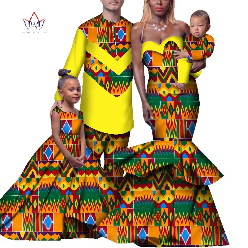 Комплект из 4 предметов, африканские платья для женщин, Bazin Riche, африканская одежда, мужской топ и брюки, африканская одежда для пары, детская одежда, WYQ265 - Цвет: 15
