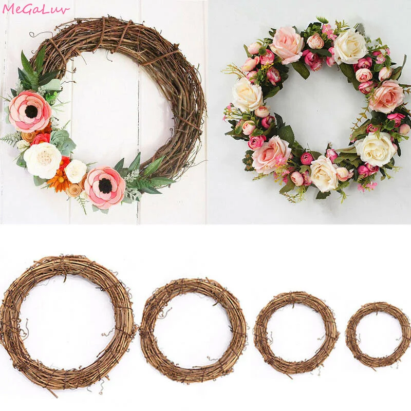 

10/15/20/25/30 cm DIY Round Straw Heart Love Rattan Circle Hanging Decor for Home Doors Wreath Ornament Floral Wedding Supplies