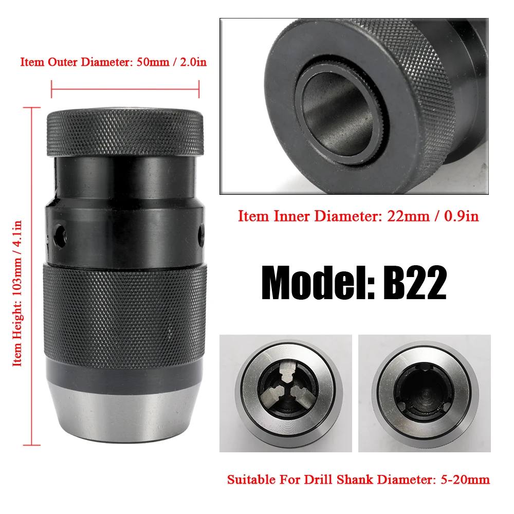 

Hot Portable Drill Chuck For Machine Tools Alloy B22 5-20mm Self-locking Click Adapter For CNC Milling Drilling Lathe Tool