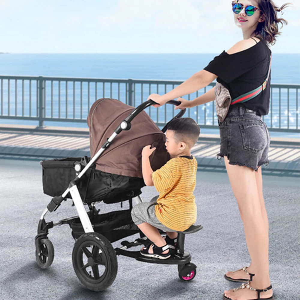 Pink Safety Comfort Wheeled Pushchair Stroller Step Standing Board Scooter Stroller Accessories for Baby Kids 