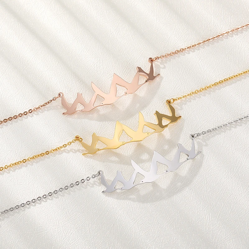 Rose Gold Bird Bracelet Minimal Filve Dove Bracelet Femme Stainless Steel Women's Fashion Accessories Best Friend Gifts Idea BFF