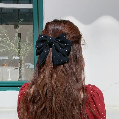 black dot hair clip Двухслойная хлопковая 9,25 дюймовая заколка для волос с бантом, повязка на голову для женщин и девочек, милая заколка для волос, заколка для волос, аксессуары для волос - Цвет: black dot hair clip