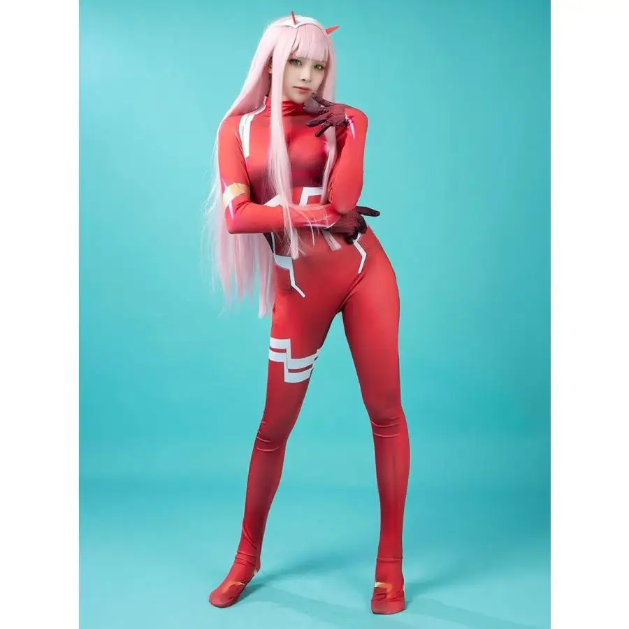 

Anime DARLING in the FRANXX 02 Zero Two Cosplay Costume Red Bodysuit Women mp005636