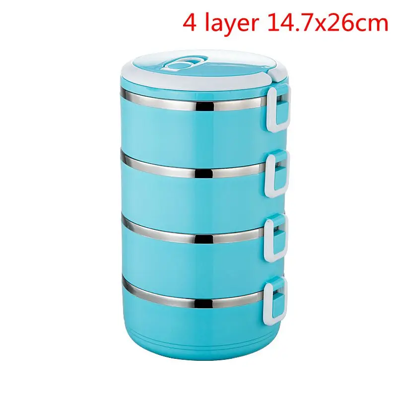 4 Layers blue Ланч-бокс, контейнер для еды, Ланчбокс, Герметичный Термос, портативный, нержавеющая сталь, термоконтейнер для ланча, для офиса, кемпинга, принадлежности - Цвет: 4 Layers blue