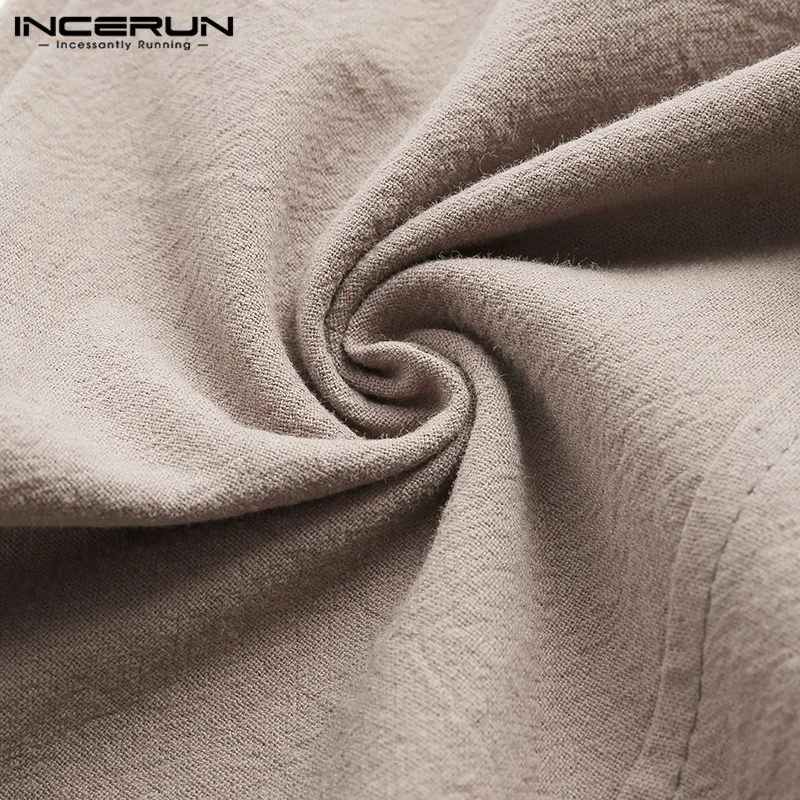 INCERUN, Мужские штаны, хлопок, лен, эластичная талия, джоггеры,, мешковатые, уличная одежда, винтажные, повседневные, шаровары, одноцветные, длинные брюки для мужчин