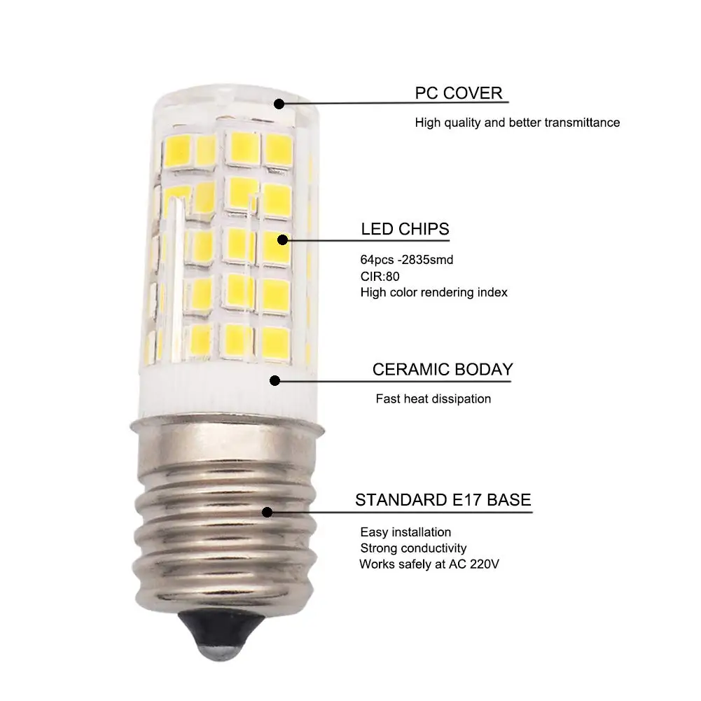 E17 светодиодный лампы подсветки для СВЧ 6 Вт AC 110/220V 2835 SMD Керамика Эквивалент