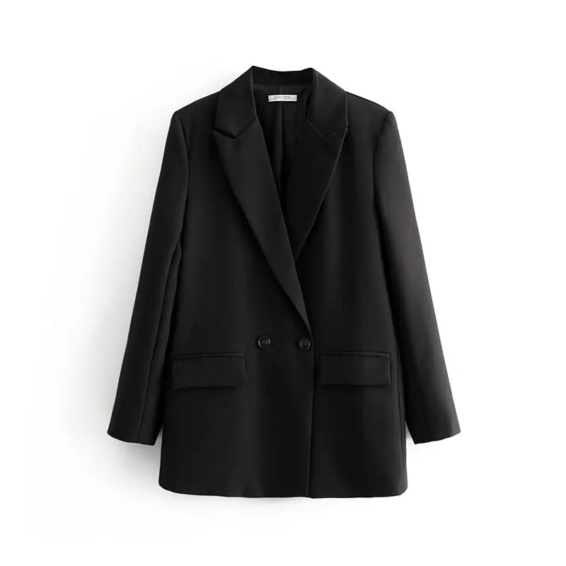 Women Fashion Solid Color Casual Business Blazer Office Lady Double Breasted Pocket Suits Chic Leisure Outwear Coat CT288